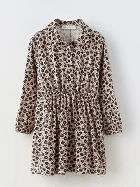 ZARA Kids Beige Floral Long Sleeve Shirt Dress - Size 9